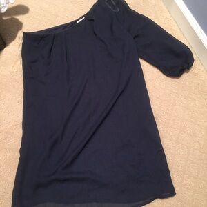 Elegant One Shoulder Navy Dress